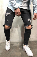 Men's Fashion Mid Waist Ripped Slim Jeans - 808Lush