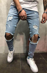 Men's Fashion Mid Waist Ripped Slim Jeans - 808Lush