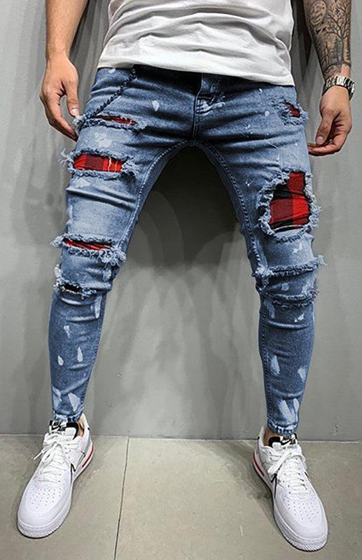 Men's Fashion Mid Waist Ripped Slim Jeans - 808Lush