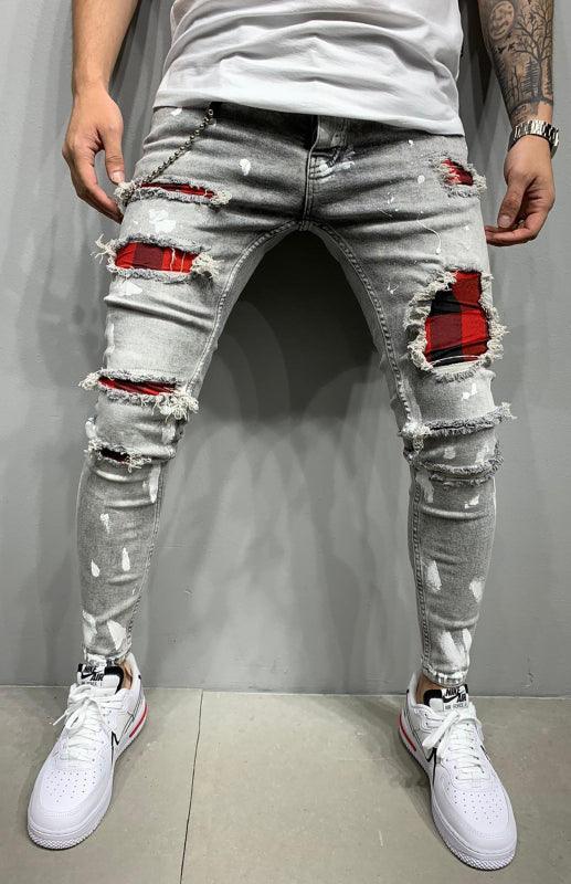 Men's Fashion Mid Waist Ripped Slim Jeans - 808Lush