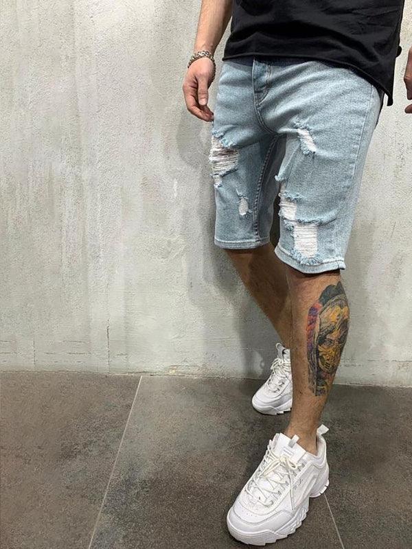 Men's Fashion Mid Waist Ripped Slim Short Jeans - 808Lush