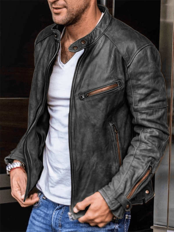 Men's PU Leather Jacket Men's Stand Collar Punk Men's Jacket - 808Lush