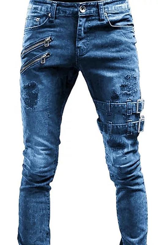 Men's Fashion Mid Waist Ripped Slim Jeans - 808Lush