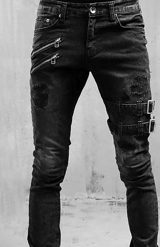 Men's Fashion Mid Waist Ripped Slim Jeans - 808Lush