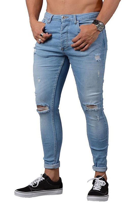 Men's Fashion Frayed Slim Fit Long Jeans - 808Lush