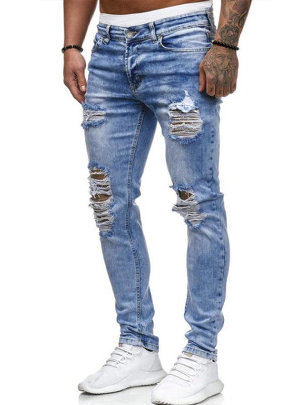 Men's Fashion Frayed Slim Fit Long Jeans - 808Lush