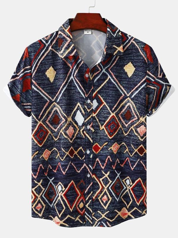 Men's Vintage Print Ethnic Aztec Short Sleeve Shirt - 808Lush