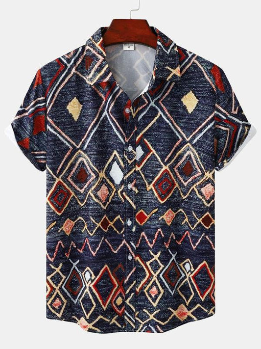 Men's Vintage Print Ethnic Aztec Short Sleeve Shirt - 808Lush