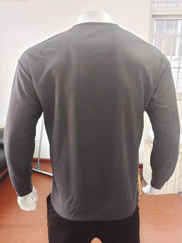 men's waffle all-match thin round neck long-sleeved sweater - 808Lush