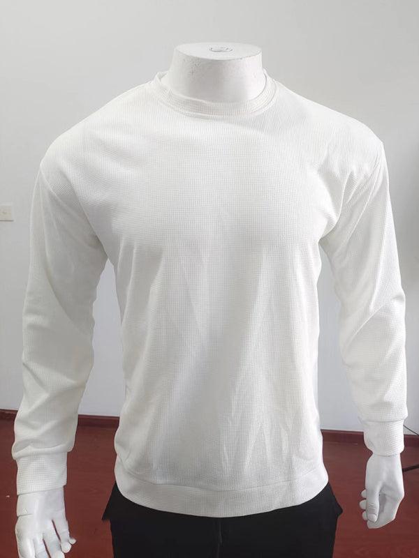 men's waffle all-match thin round neck long-sleeved sweater - 808Lush