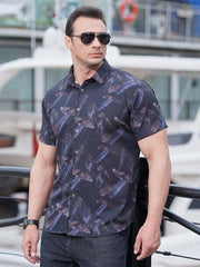 men's stretch leaf flower short-sleeved shirt - 808Lush