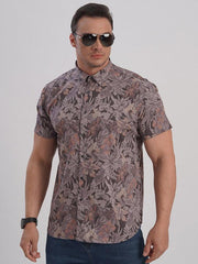 men's stretch leaf flower short-sleeved shirt - 808Lush