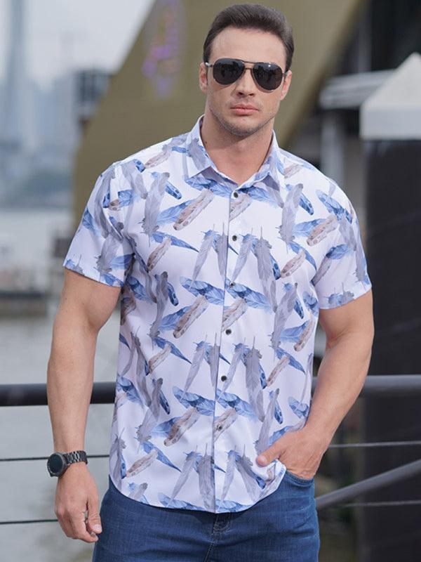 men's stretch leaf flower short-sleeved shirt - 808Lush