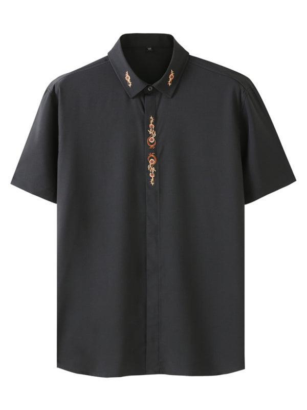 men's elastic loose casual embroidery shirt - 808Lush