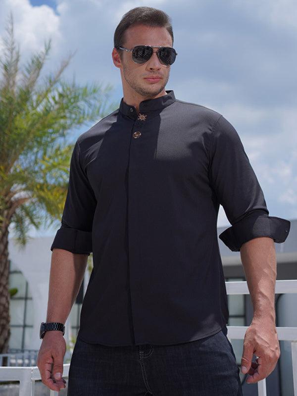 men's elastic loose casual long-sleeved shirt - 808Lush