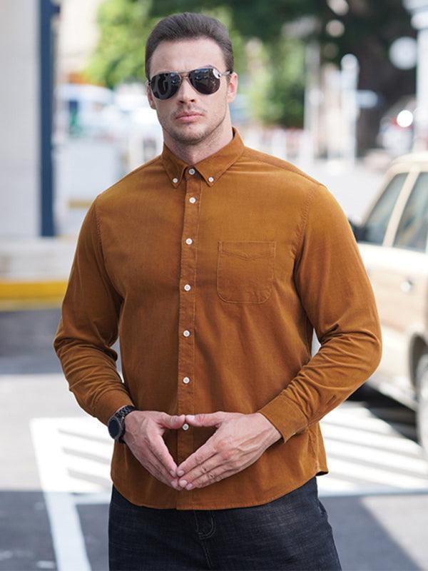 Men's Casual Loose Corduroy Long Sleeve Shirt - 808Lush