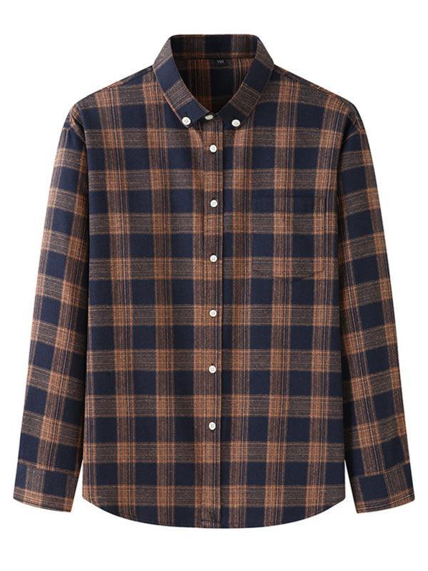 Men's Brushed Long Sleeve Casual Plaid Shirt - 808Lush