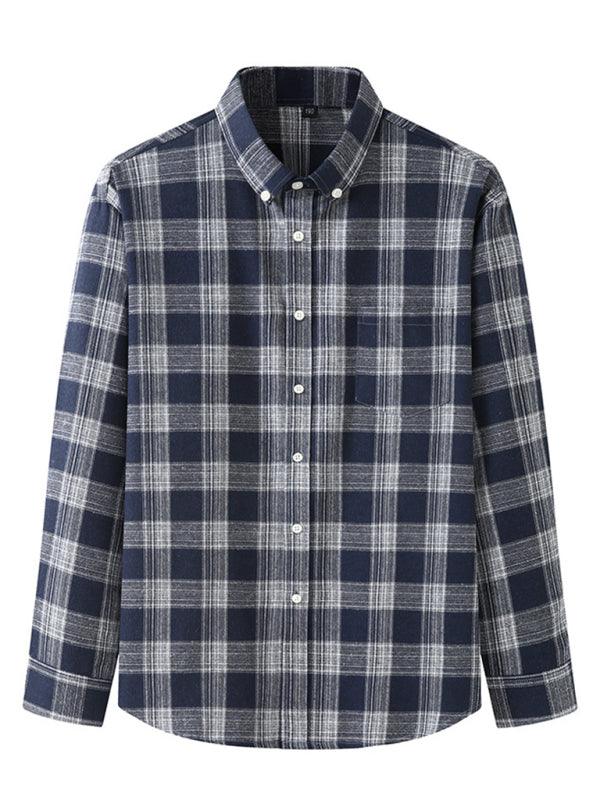 Men's Brushed Long Sleeve Casual Plaid Shirt - 808Lush