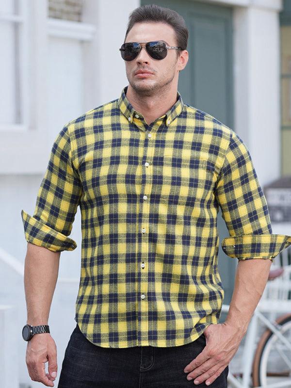 Men's Brushed Long Sleeve Casual Plaid Shirt - 808Lush