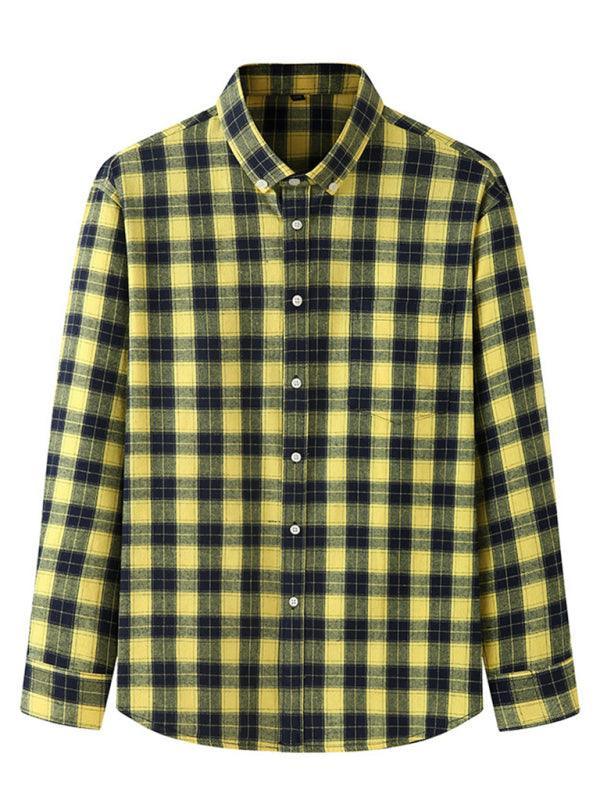 Men's Brushed Long Sleeve Casual Plaid Shirt - 808Lush