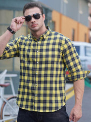 Men's Brushed Long Sleeve Casual Plaid Shirt - 808Lush