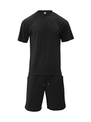 Men's jacquard checkerboard sports and leisure two-piece set - 808Lush