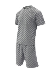 Men's jacquard checkerboard sports and leisure two-piece set - 808Lush