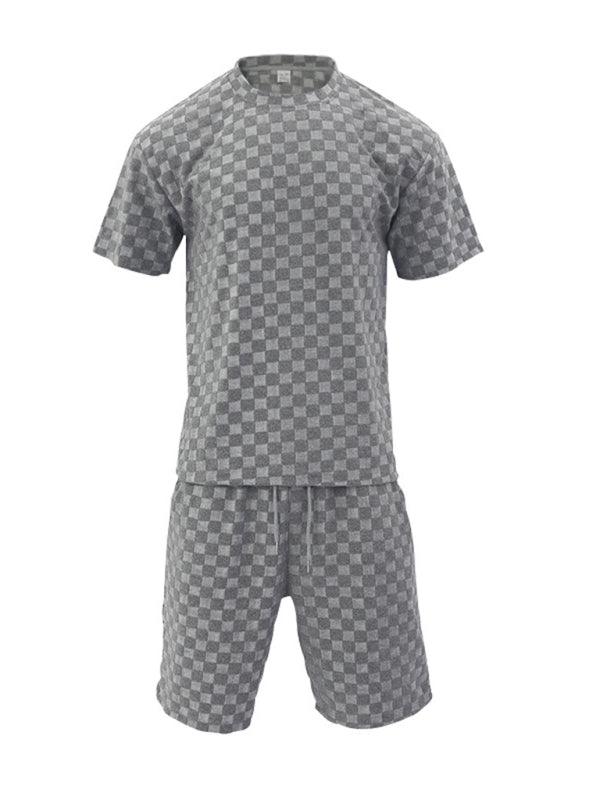 Men's jacquard checkerboard sports and leisure two-piece set - 808Lush