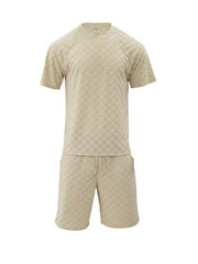 Men's jacquard checkerboard sports and leisure two-piece set - 808Lush