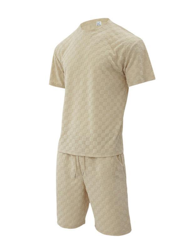 Men's jacquard checkerboard sports and leisure two-piece set - 808Lush