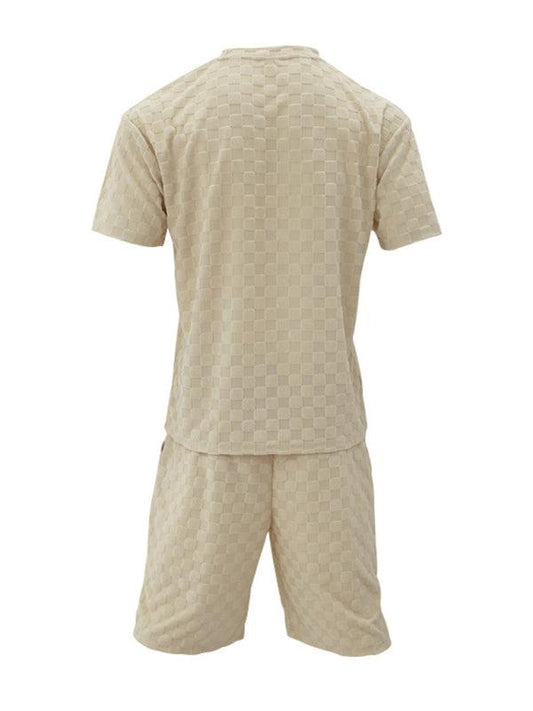 Men's jacquard checkerboard sports and leisure two-piece set - 808Lush
