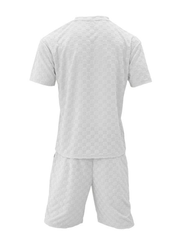 Men's jacquard checkerboard sports and leisure two-piece set - 808Lush