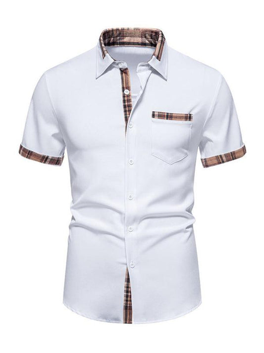 Men's Casual Collar Buttoned Plaid Short Sleeve Shirt - 808Lush