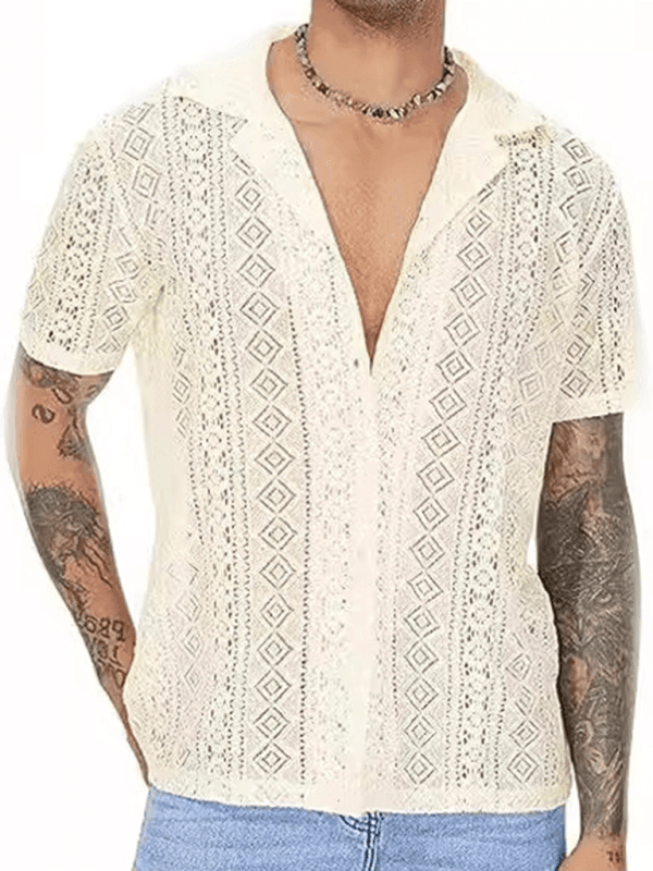 Men hollow see-through short-sleeved shirt - 808Lush