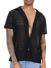 Men hollow see-through short-sleeved shirt - 808Lush