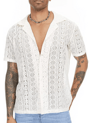 Men hollow see-through short-sleeved shirt - 808Lush