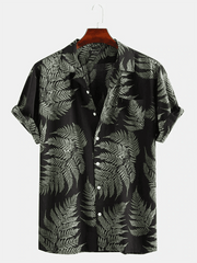 Men's Casual Loose Beach Wear Maple Leaf Print Short Sleeve Shirt - 808Lush