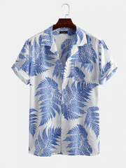 Men's Casual Loose Beach Wear Maple Leaf Print Short Sleeve Shirt - 808Lush