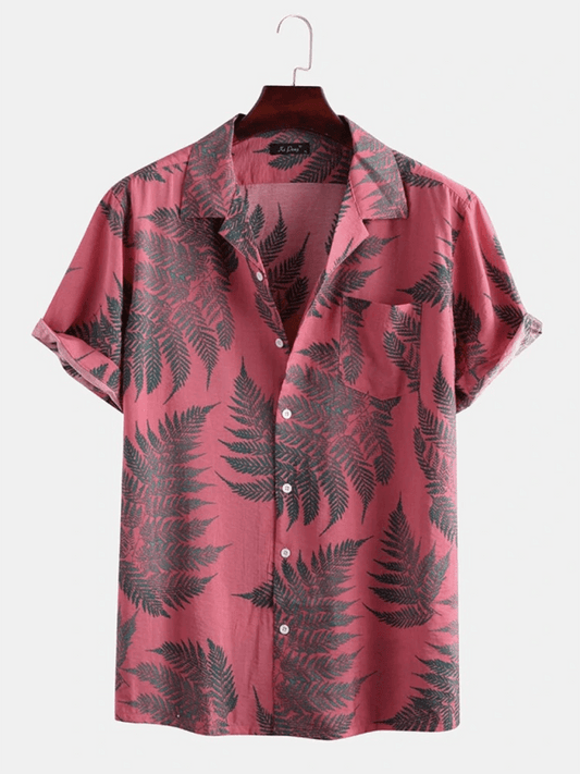 Men's Casual Loose Beach Wear Maple Leaf Print Short Sleeve Shirt - 808Lush