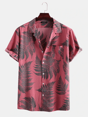 Men's Casual Loose Beach Wear Maple Leaf Print Short Sleeve Shirt - 808Lush