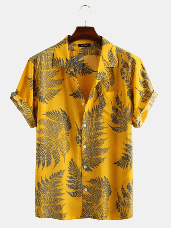 Men's Casual Loose Beach Wear Maple Leaf Print Short Sleeve Shirt - 808Lush