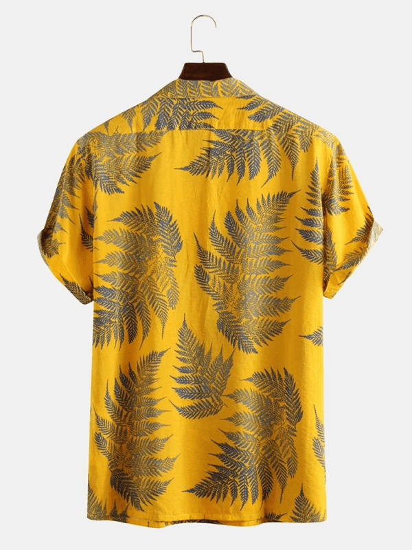 Men's Casual Loose Beach Wear Maple Leaf Print Short Sleeve Shirt - 808Lush