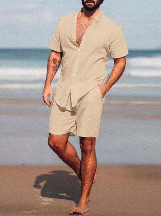 Men's casual home wear loose long-sleeved shorts two-piece set - 808Lush