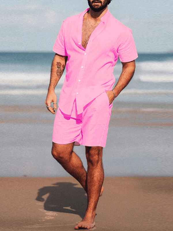 Men's casual home wear loose long-sleeved shorts two-piece set - 808Lush