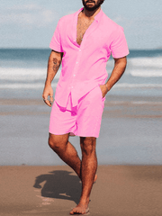 Men's casual home wear loose long-sleeved shorts two-piece set - 808Lush