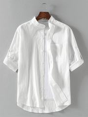 Men's casual stand collar short sleeve shirt - 808Lush