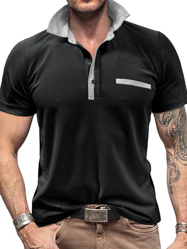 Men's Casual Lapel Color Block Short Sleeve Polo Shirt - 808Lush