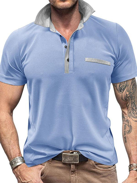 Men's Casual Lapel Color Block Short Sleeve Polo Shirt - 808Lush