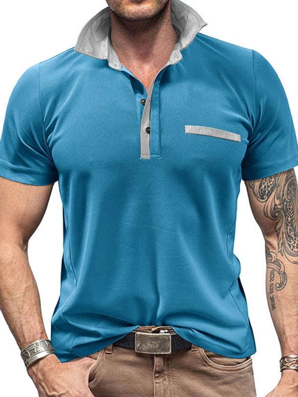 Men's Casual Lapel Color Block Short Sleeve Polo Shirt - 808Lush