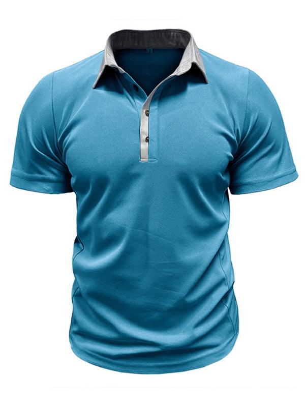 Men's Casual Lapel Color Block Short Sleeve Polo Shirt - 808Lush